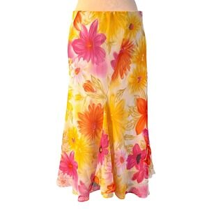 Dressbarn Women's Floral Maxi Skirt Flowy Lightweight L Multicolor Elastic Waist